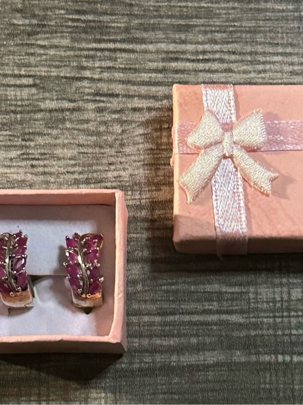 Vintage Sterling Silver Pink/Red Ruby Hinged Huggie Earrings For Pierced Ears - Picture 2 of 10